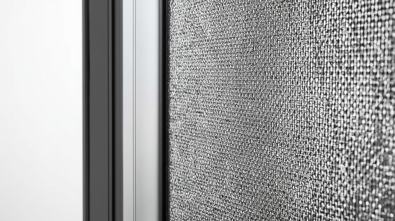 Close-up of premium mosquito mesh door, strong fine mesh pattern visible, aluminum frame, clean background, emphasis on insect protection and airflow, realistic studio lighting (1)