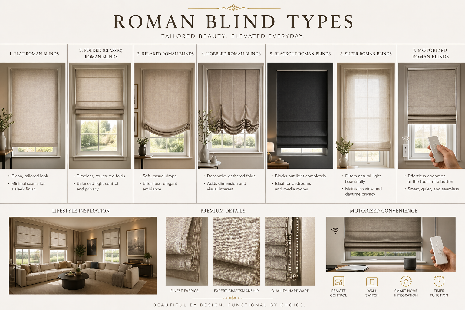 Types of Roman Blinds, roman blinds in hyderabad